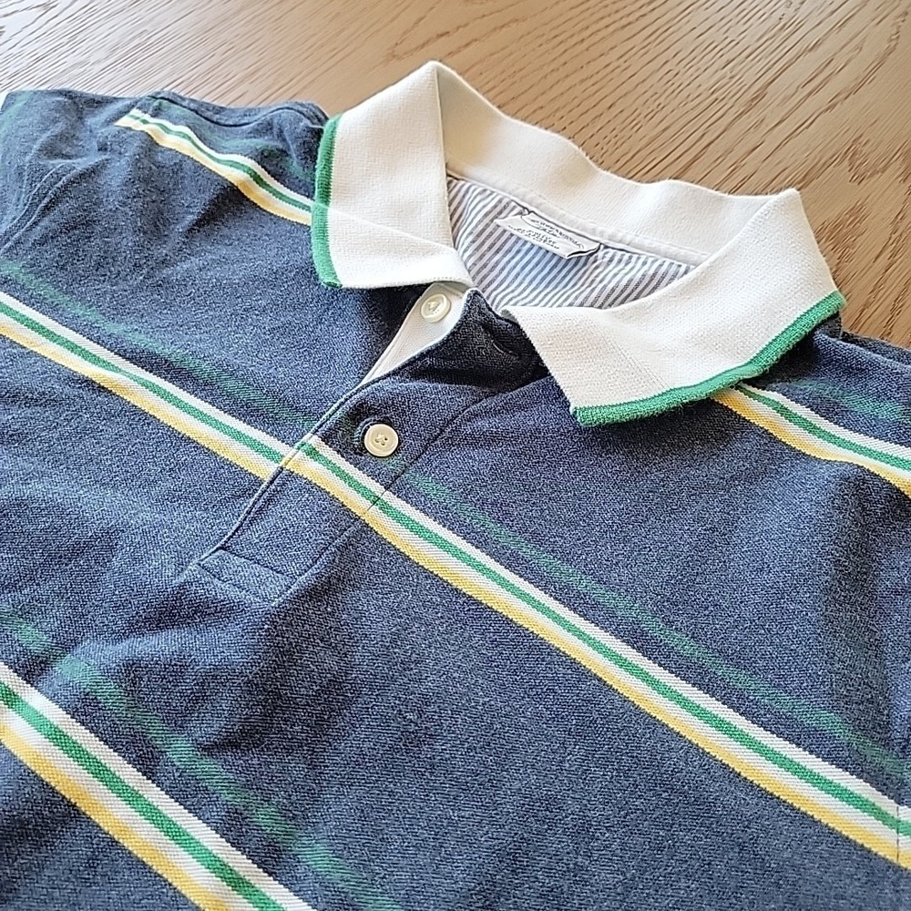 Brooks Brothers Polo Shirt Men's Large Slim Fit Blue Striped Preppy Short Sleeve
